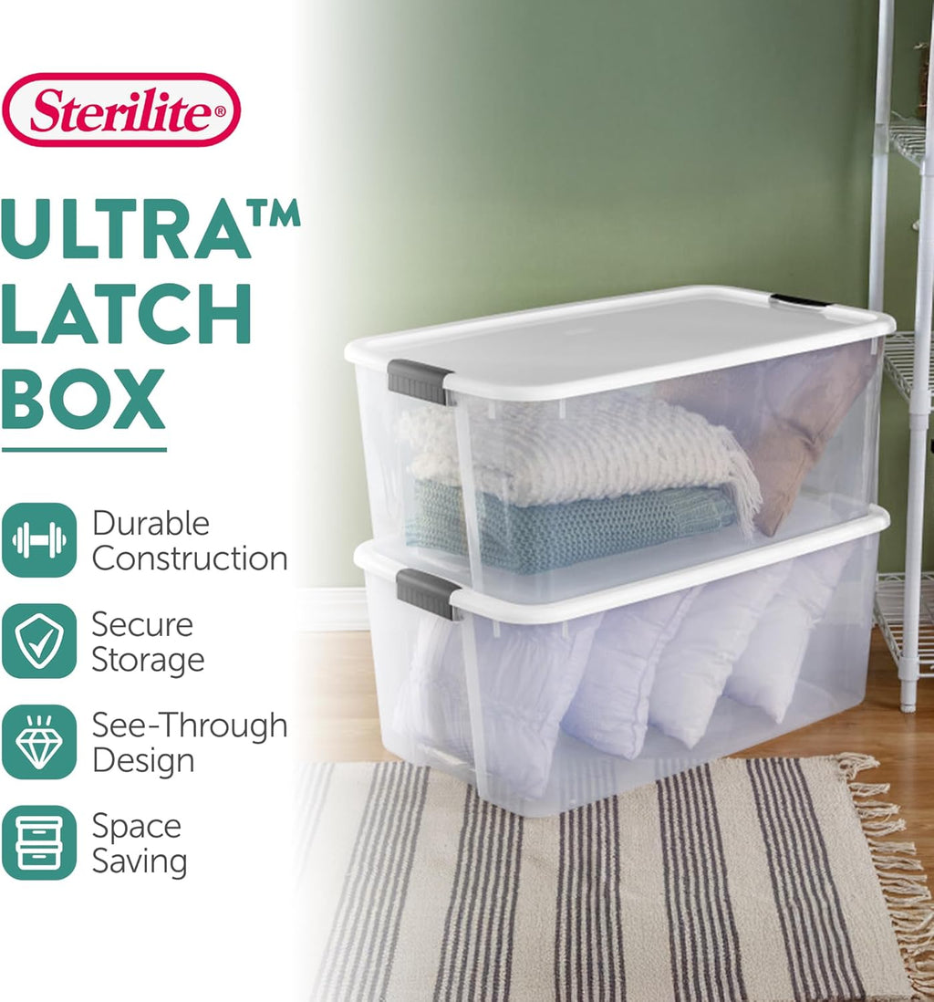 Sterilite 16-Pack Ultra Latching Storage Bins - Heavy-Duty Clear Plastic Containers, 116 Quart
