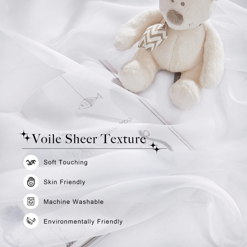 NICETOWN Decorative White Bed Canopies & Drapes for Kids Room - Voile Sheer Toddler Bed Canopy Curtain Scarf Valance DIY for Bedroom/Party (1 Panel, W114 x L180)