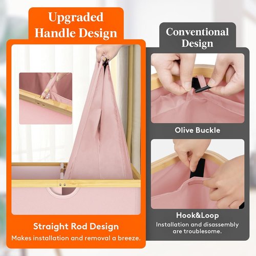Lifewit 160L Double Laundry Hamper - Extra Large Bamboo Basket with Lid & 2 Removable Liners | Pink
