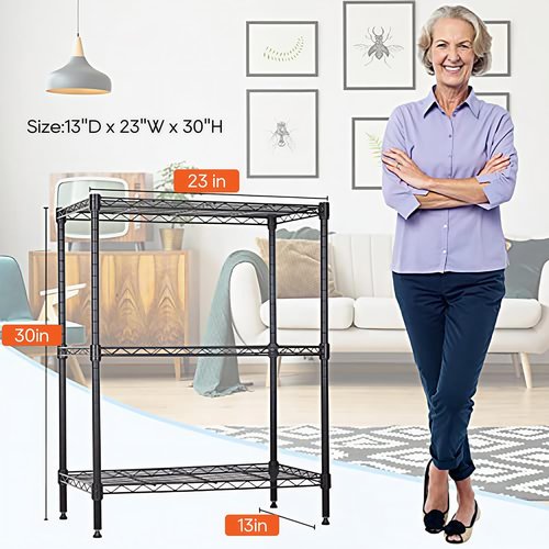 BestOffice 3-Shelf Adjustable Metal Storage Shelves - Heavy-Duty Wire Rack for Small Spaces | Black, 450Lbs Capacity