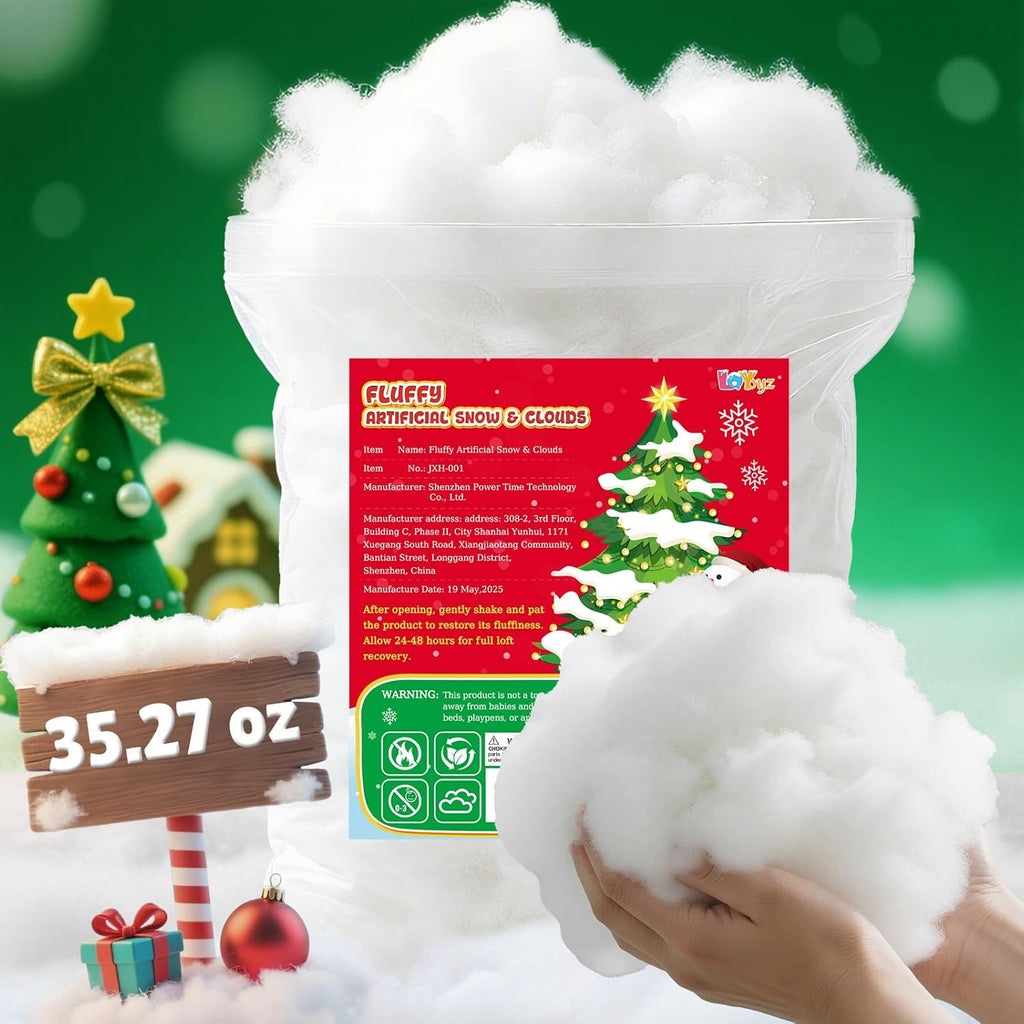 Skiennix Christmas Fake Snow Decor - 35.27oz Fiber Fluffy Indoor Decoration | Flame Resistant Cotton Snow