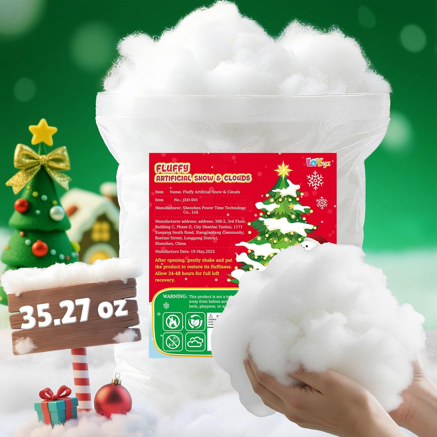 Skiennix Christmas Fake Snow Decor - 35.27oz Fiber Fluffy Indoor Decoration | Flame Resistant Cotton Snow