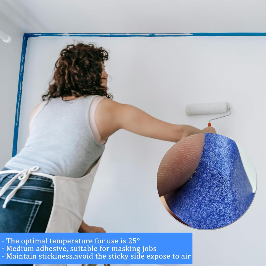 Premium Painters Tape by 4 Rolls - Blue Masking Tape for Easy Removal & No Residue | 88 Yards