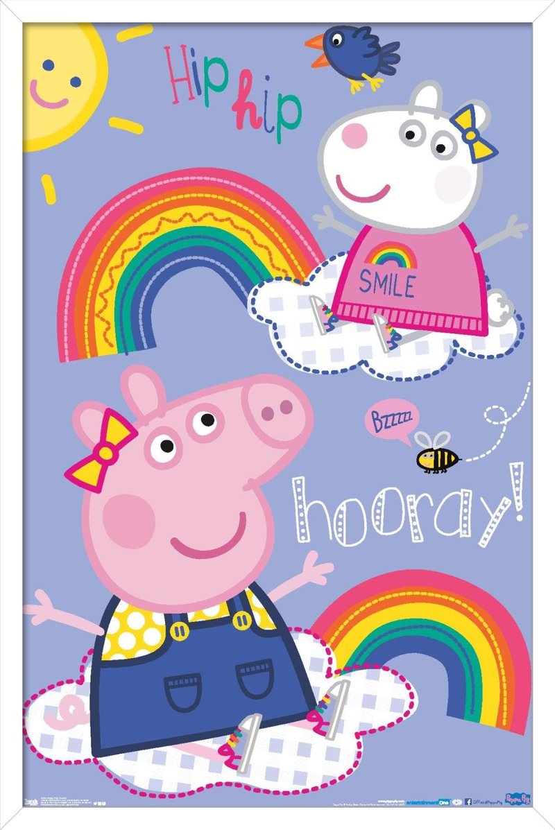 Trends International Peppa Pig - Hooray Wall Poster, 22.375" x 34", White Framed Version