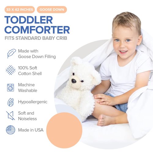 Continental Bedding Serenity Toddler Down Comforter 700 Fill Power White Down Duvet Insert 100% Cotton Shell White, 33x42