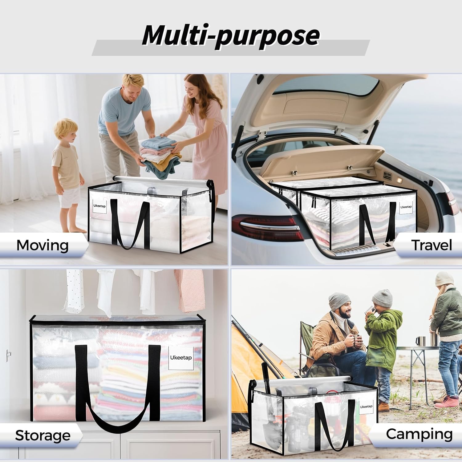 Skiennix 16 Pack Extra Large Heavy Duty Moving Bags - Clear Storage Totes with Reinforced Handles & Zippers