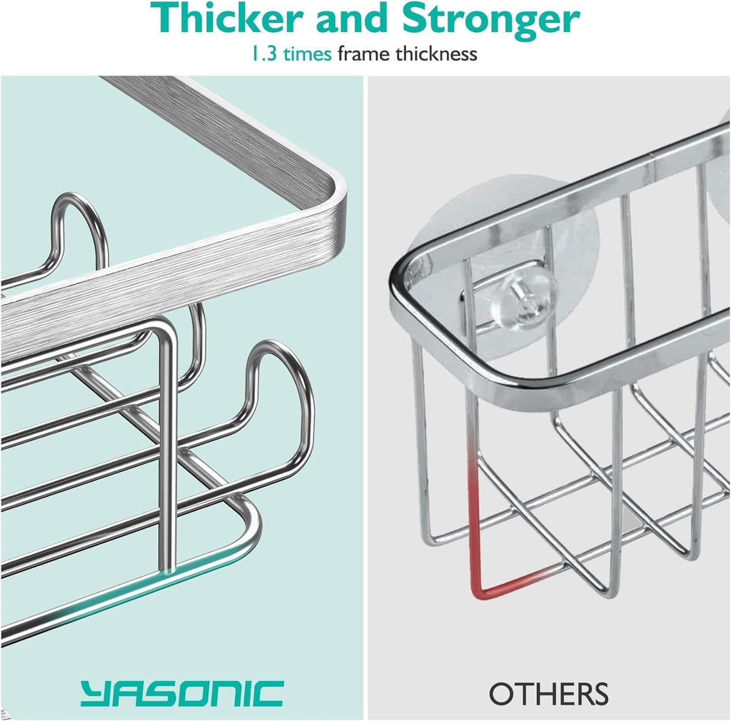 YASONIC Corner Shower Caddy - Rustproof Stainless Steel Bathroom Organizer | No Drilling, 3-Pack, Brushed Silver