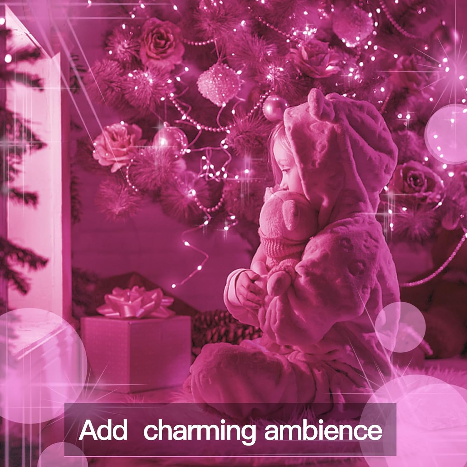 Suddus Pink Solar String Lights - 66ft 200 LED Fairy Lights | 8 Modes for Outdoor Halloween Decor