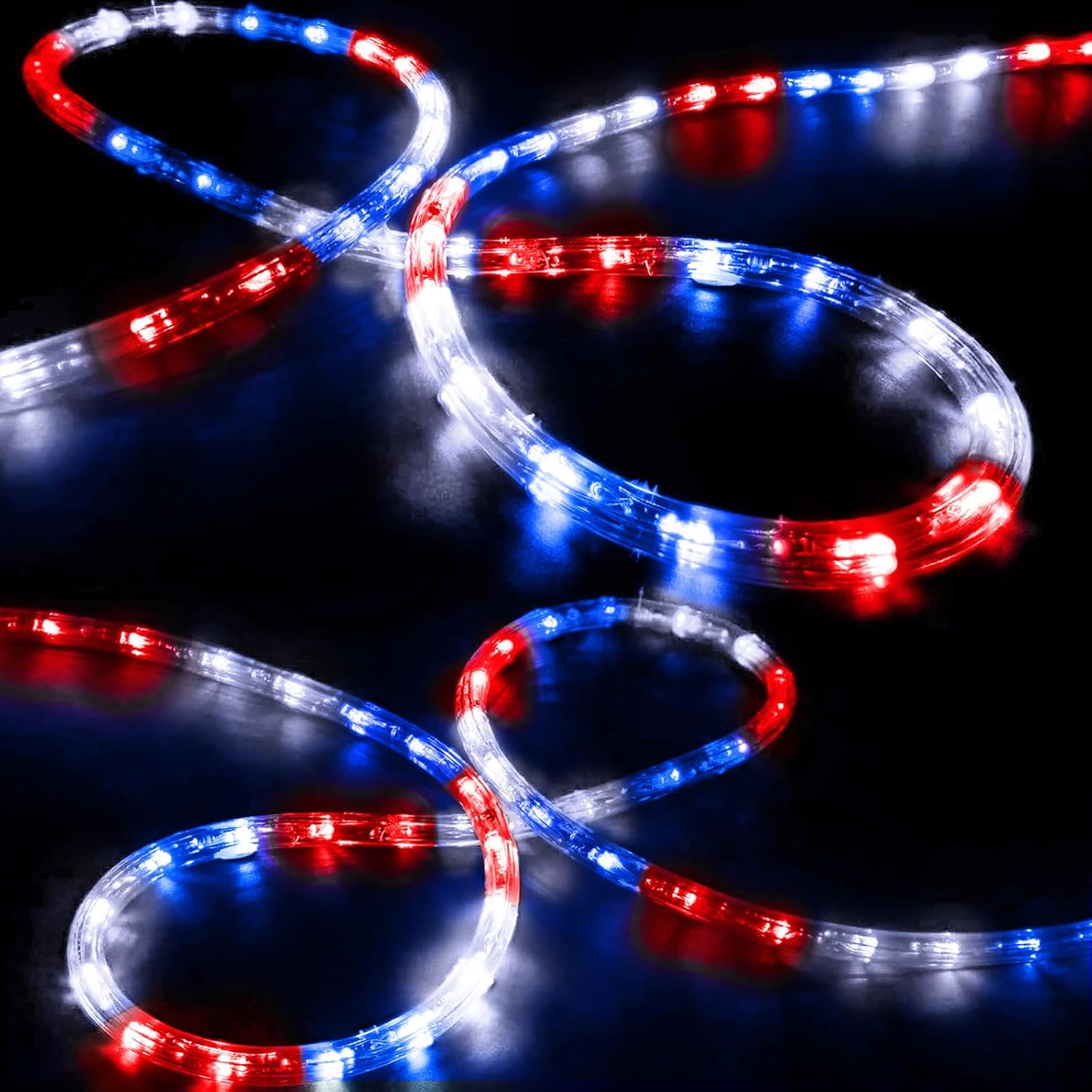 Skiennix 50ft LED Rope Lights - Waterproof, Connectable & Flexible Tube Lights | 8 Modes for Indoor/Outdoor Decor (Red, White & Blue)