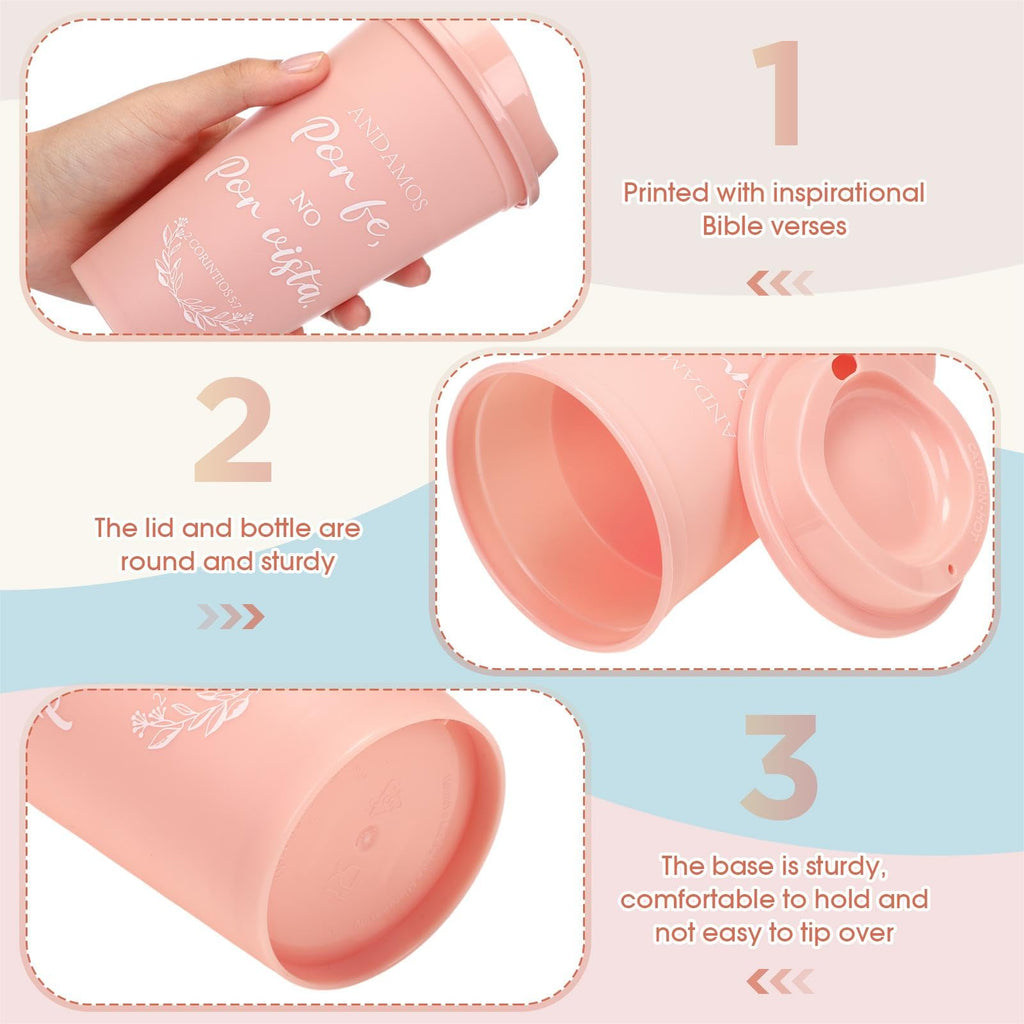 Zhehao Spanish Bible Verse Tumblers Bulk, 16 oz Reusable Plastic Coffee Cups with Lids, Christian Scripture Drinking Cups for Church Events, Teacher Appreciation, Spring Gifts(Morandi,24)