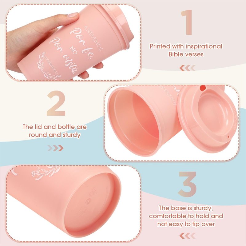 Zhehao Spanish Bible Verse Tumblers Bulk, 16 oz Reusable Christian Cups with Lids, Plastic Coffee Cups for Church Events, Bible Study, Sunday School, Teacher Appreciation(Morandi,24)