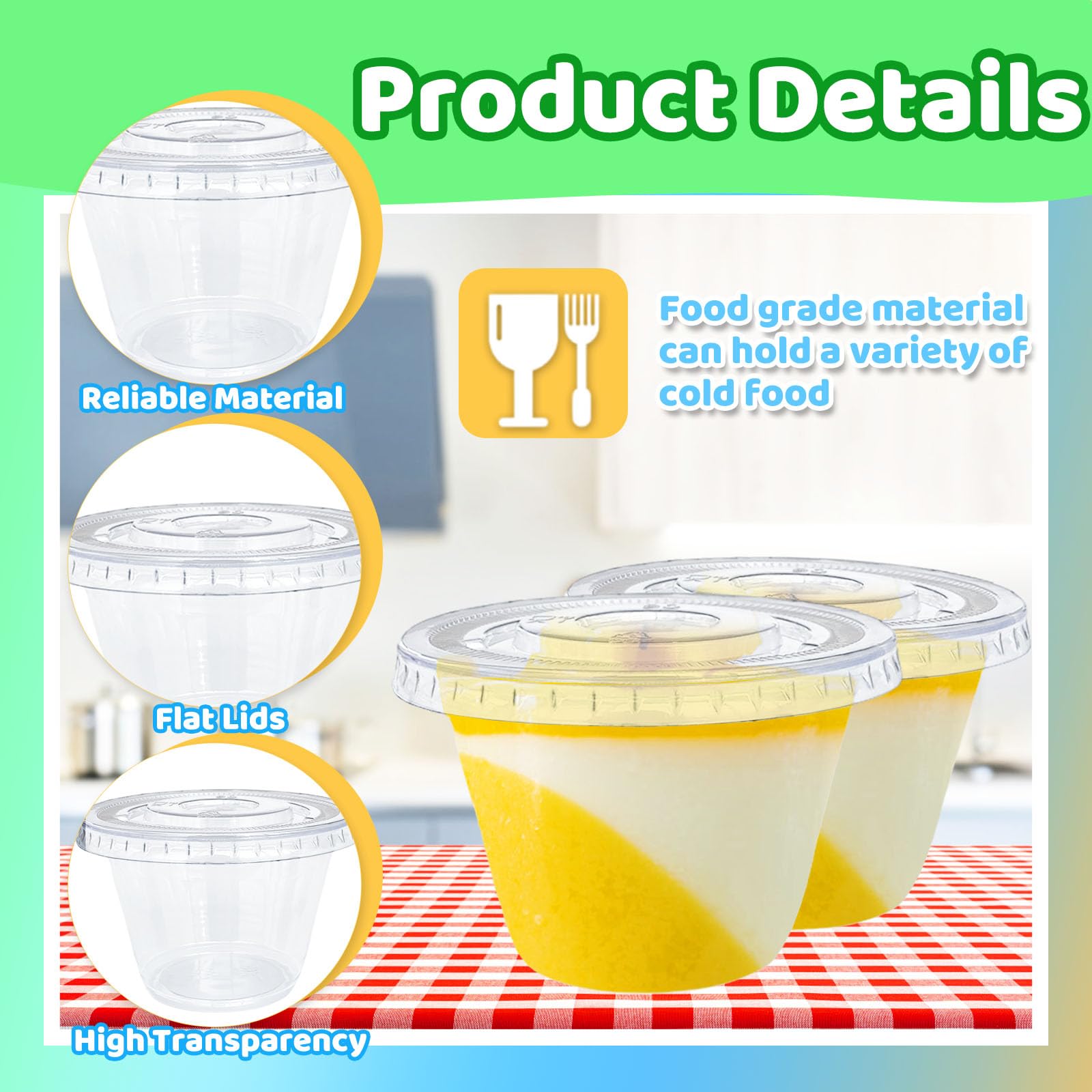Tiaiidi 100 Pack 6 oz Clear Plastic Cups,Disposable Parfait Cups with Flat Lids(No Hole),Party Dessert Cups for Cold Drinks,Fruit,Cupcake,Ice Cream,Snack