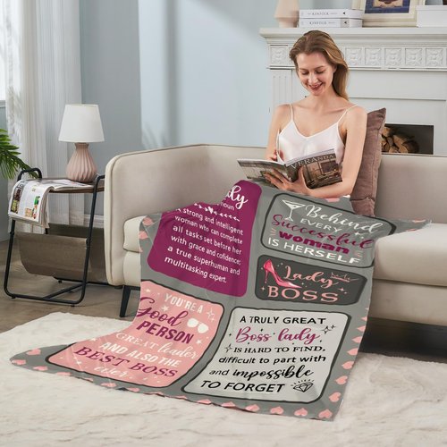 Nahjiiem Boss Lady Throw Blanket, Best Bosses Day Birthday Gift for Women, for Bosses Female, Supervisor Manager Gifts for Women, Boss Lady Appreciation Day Gift Blanket 50"×60"