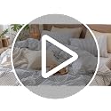 100% Washed Cotton Striped Duvet Cover Set - Queen Soft Linen Texture Bedding