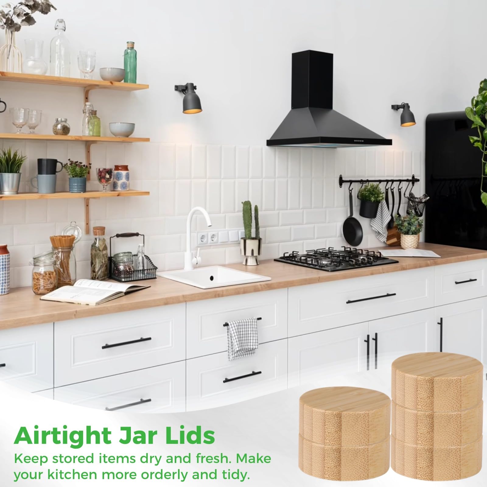 DIMEGON 32 Pcs Bamboo Jar Lids, Natural Bamboo Lids, Nice Sealing Wooden Storage Can Lids, Round Bottle Jar Lids, Reusable Leak-proof Lids for 4oz & 6oz Spice Jars (32)