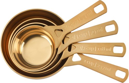 Le Creuset Measuring Cups - Gold Set of 4 (1, 1/2, 1/3, 1/4 Cups) for Precise Cooking Measurements