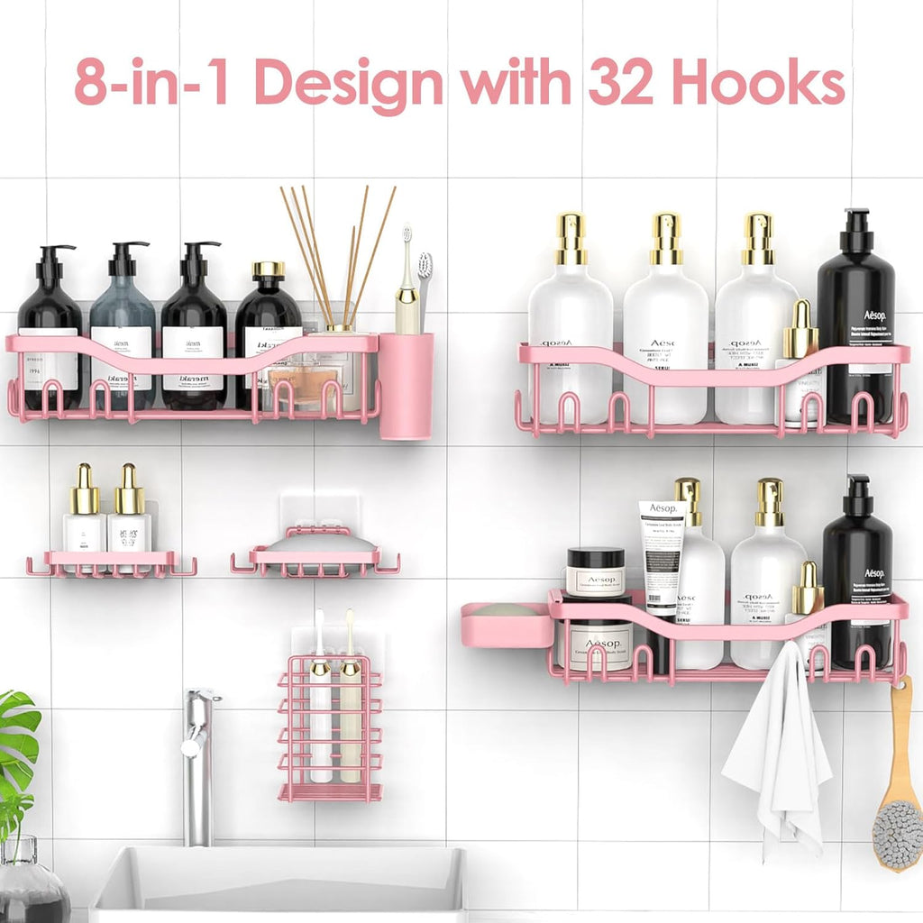 NESOMI Shower Caddy - Rustproof Stainless Steel Organizer with Large Capacity | 8-Pack No-Drill Storage Accessories