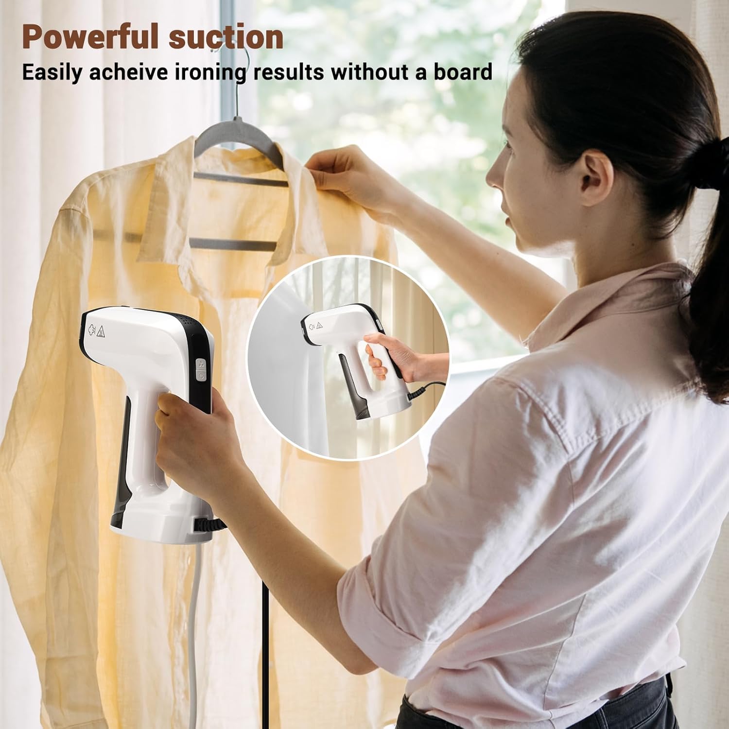 Skiennix Handheld Clothes Steamer - 3200Pa Suction, Dual Mode, LED Display, 160ml Tank - White