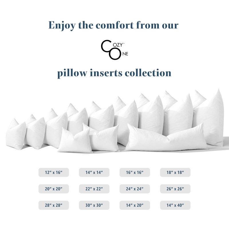 COZY ONE 24x24 Feather and Down Pillow Inserts Set of 2 - Fluffy and Big Décor Pillow with Premium Cotton Cover (24x24 inch, White, Set of 2)