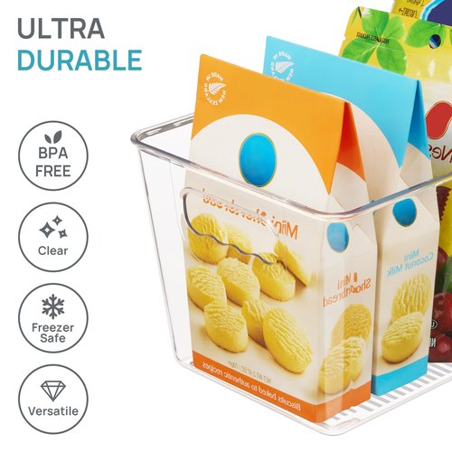Vtopmart Clear Plastic Storage Bins, 6 PCS Pantry Organizer Bins with Handle for Refrigerator, Fridge, Cabinet, Kitchen, Countertops, Cupboard, Freezer Organization,Medium