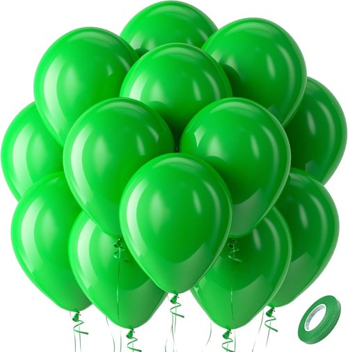 Bezente Green Balloons - 100 Pack 12-Inch Latex Helium Balloons for Jungle-Themed Parties & Events