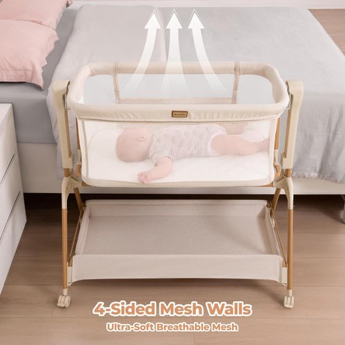 Ezebaby Baby Bassinet - 3-in-1 Rocking Sleeper with Breathable Full-Mesh Crib | 6 Height Adjustable, Portable Design