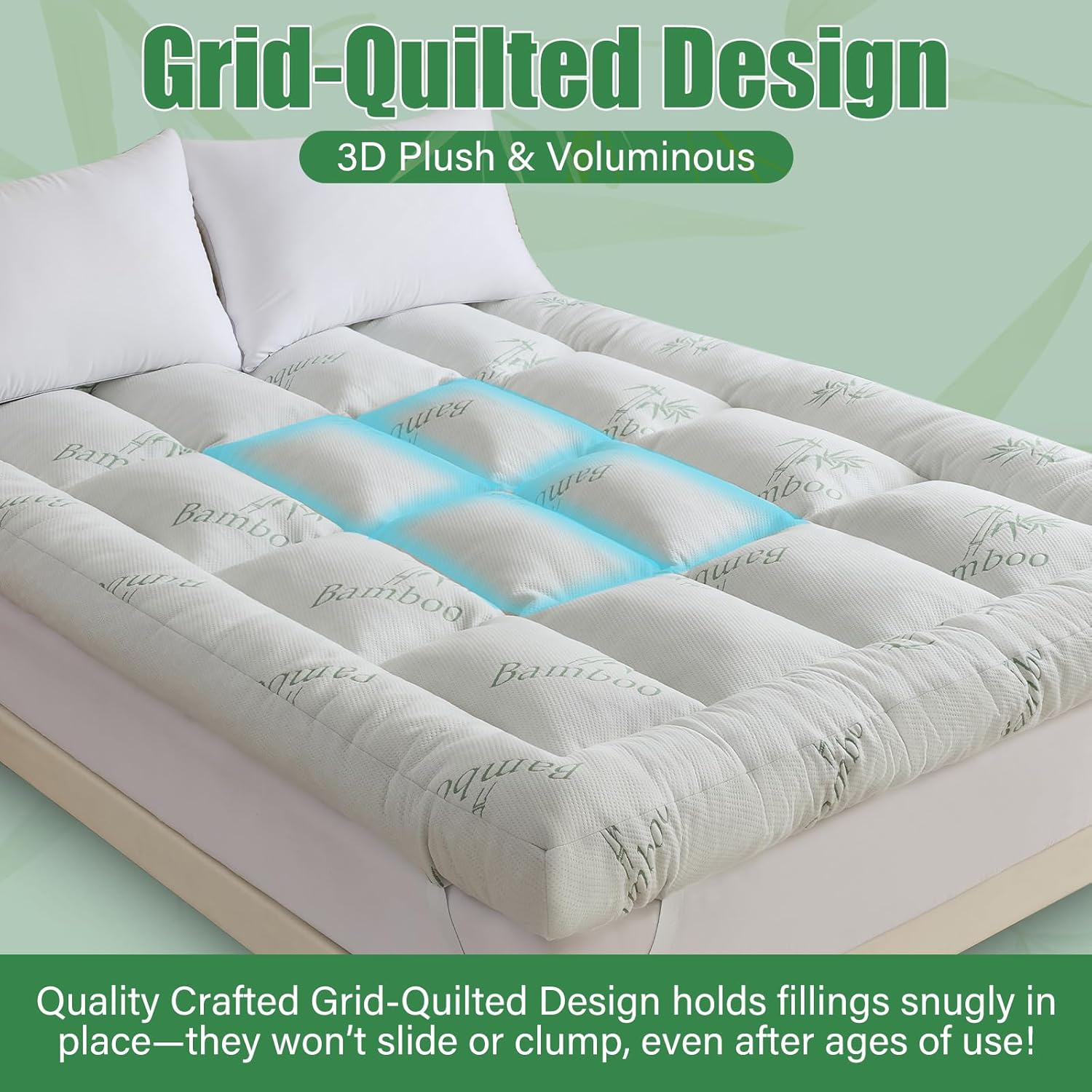 WhatsBedding 5-Inch Memory Foam Mattress Topper - Soft Bamboo Viscose, Breathable Queen Size, 80x60x5in