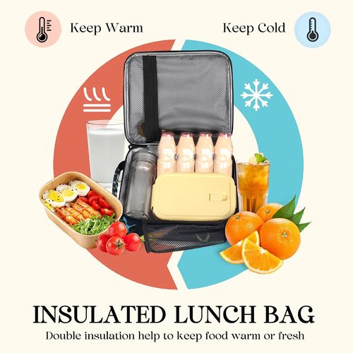Kids Insulated Lunch Bag Boys - Lunch Box Reusable Thermal Waterproof Lightweight for Girls Toddler Teen Lunch Tote Bag with Strap for Work Picnic Outdoors (Baseball)