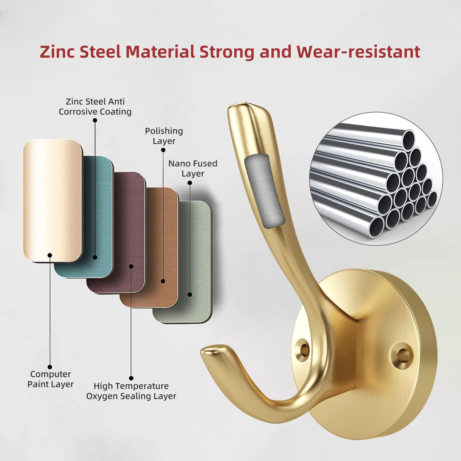 ZUONAI Gold Coat Hooks for Wall Decorative 8 Pack Heavy Duty Metal Hooks for Hanging Coats and Hat Hooks Wall Mounted Towel Hooks for Bathrooms