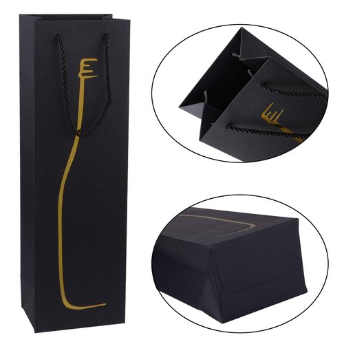 Sdootjewelry Paper Wine Bags, 36 Pack Kraft Paper Wine Bag with Handles, Single Bottle Tote Bulk reusable wine bags(Black with Gold)