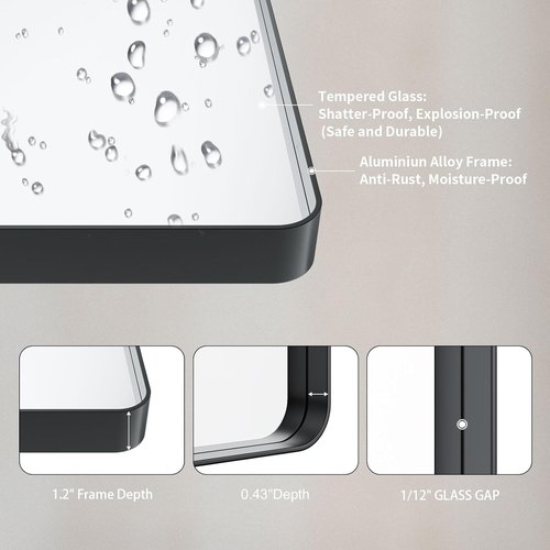 LOAAO Black Metal Framed Bathroom Mirror - 72x36 Inch Large Rounded Rectangle, Anti-Rust & Shatter-Proof
