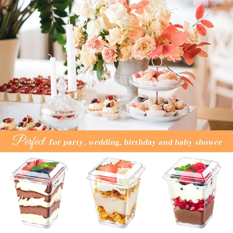 Kucoele 50 Pack 5 oz Plastic Dessert Cups with Lids and Spoons, Clear Parfait Cups Pudding Cups Mini Party Serving Cups for Appetizer Fruit Yogurt Ice Cream