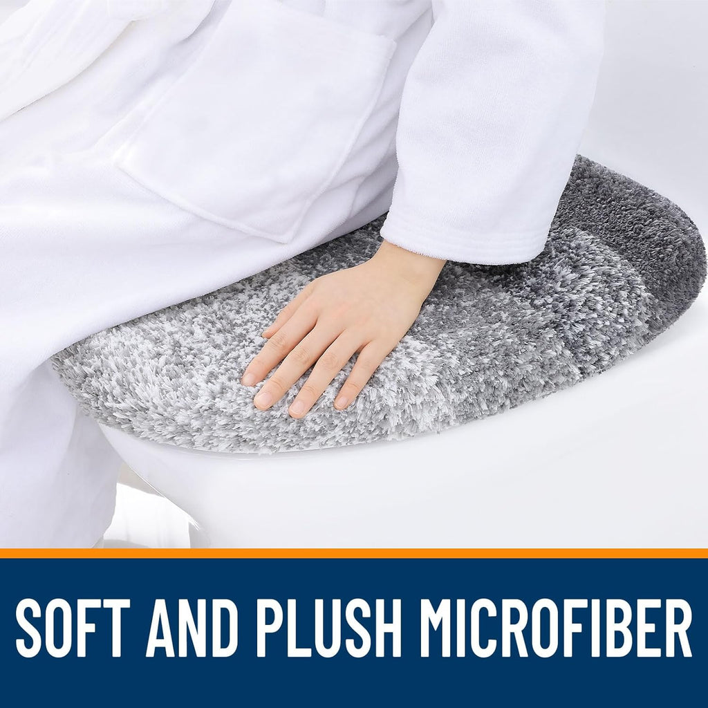 OLANLY Ombre Bath Rug Set - Soft Grey Bathroom Rug (30x20) & Toilet Lid Cover (17.5x15) Bundle