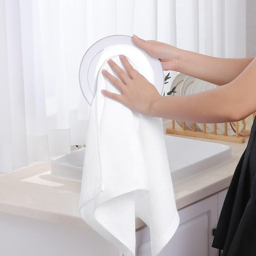 Homaxy 100% Cotton Waffle Weave Dish Towels - Ultra Soft & Absorbent | 13 x 28 Inches, 4-Pack, White