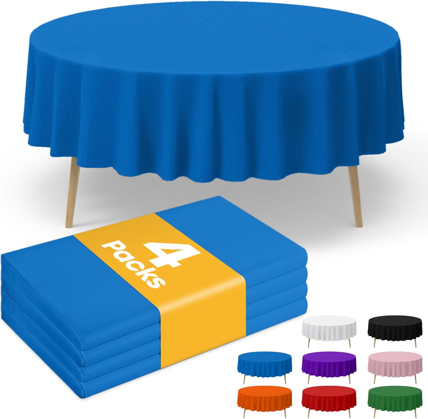 Niuara Blue Plastic Tablecloth - 4 Pack 84" Round Disposable Covers for Holiday Parties & Gatherings