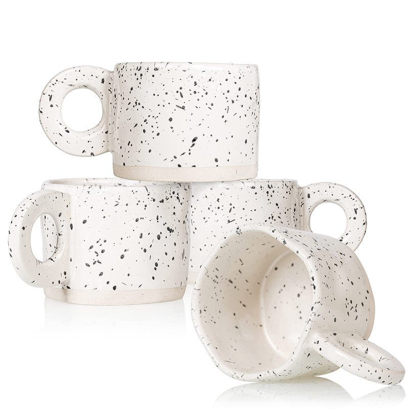 CREATIVELAND Coffee Mug,Ceramic Coffee Mugs Stoneware Coffee Cups with Handle for Latte, Espresso,Cappuccino,Hot chocolate,Milk Mugs Set Dishwasher Microwave Safe (White)