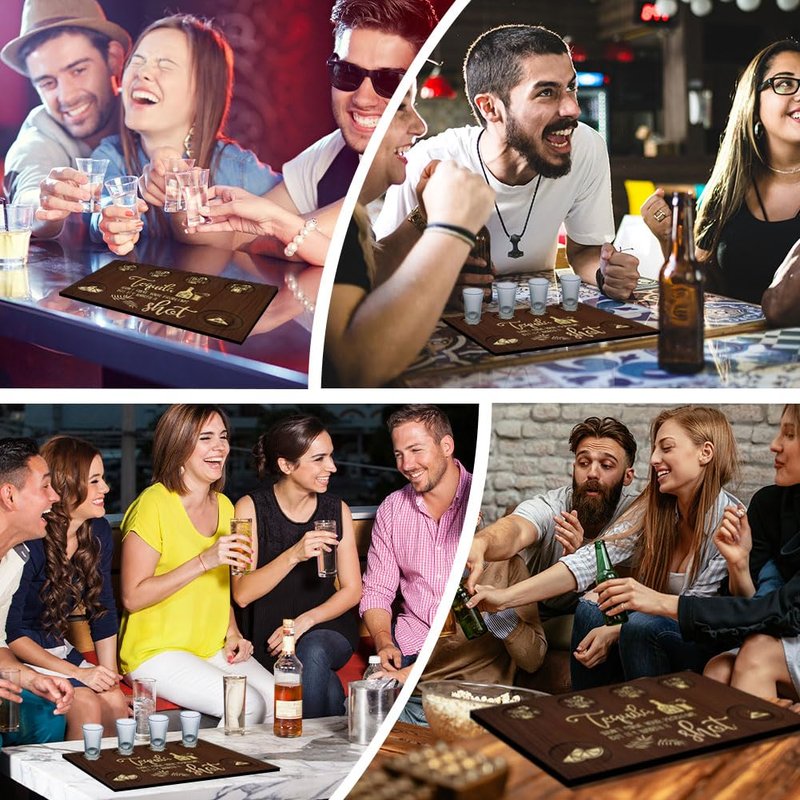 Tequila Shot Board Set With 6pcs Shot Glass Tequila Gifts, 7.8x11.8 Inch Wooden Serving Tray with Salt Rim, Shots Glass Holder for Restaurant Family, Fun Bar Party Housewarming Gifts