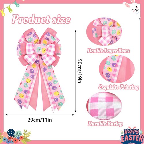 Montekin Large Easter Bows - Pre-Tied Wired Ribbon Bow for Wreath | 20x11 Inch, 2 Pack, Pink