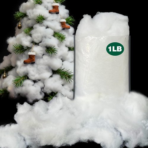 Christmas Fake Snow Decor by 1LB - Vacuum-Packed Cotton Fluff for Indoor Decoration | Perfect for Crafts & Holiday Displays