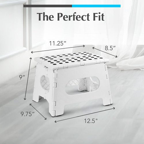 Handy Laundry Folding Step Stool - Lightweight & Sturdy for Adults and Kids - Easy One Flip Open | White - 9 Inch