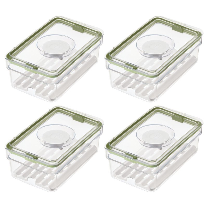 iDesign Medium Fridge Produce Bin with Removable Drainage Tray and Lid - Set of 4 - Clear