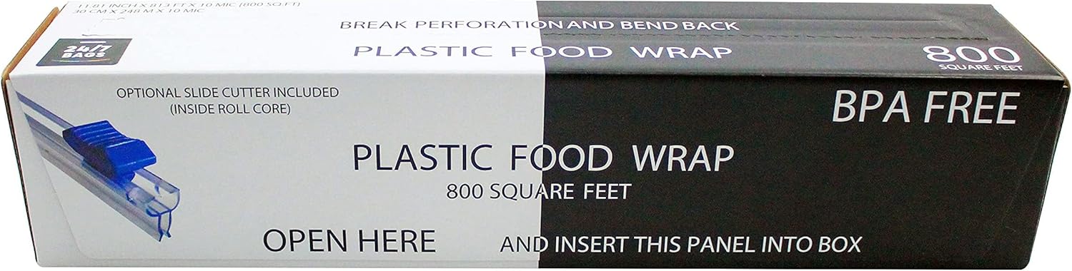 Plastic Food Wrap - BPA-Free, 800 SQ. FT. With Optional Slide Cutter | Extra Cling & No Mess