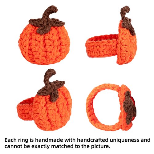 D-buy Set of 6 Pumpkin Napkin Rings, Fall Napkin Rings Thanksgiving Halloween Napkin Ring Holder, Handcrafted Crochet Napkin Holders for Thanksgiving Dinner Table Décor (6, Orange)