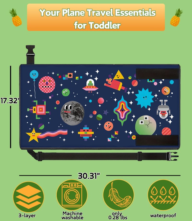 Toddler Airplane Bed for Toddler - 30×17in, Cute Cartoon Airplane Seat Extender for Kids, Portable Travel Bed for Airplane, Travel Essentials for Kids, Baby Travel Footrest for Plane Flying for 1-3