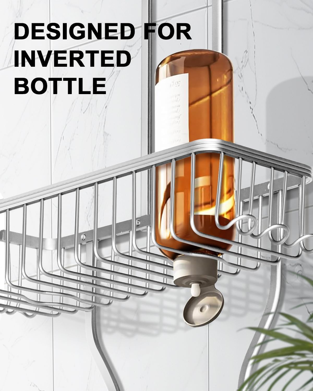 Regine Switzerland Shower Caddy - Rustproof Aluminum Overhead Organizer with 6 Hooks for Razors & Sponges | Silver
