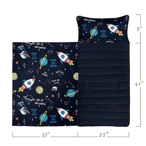 NaFurAhi Space Ship Galaxy Sleeping Bag Nap Mat Set - 50"x21" Space, Polyester, Standard - 50"x21"