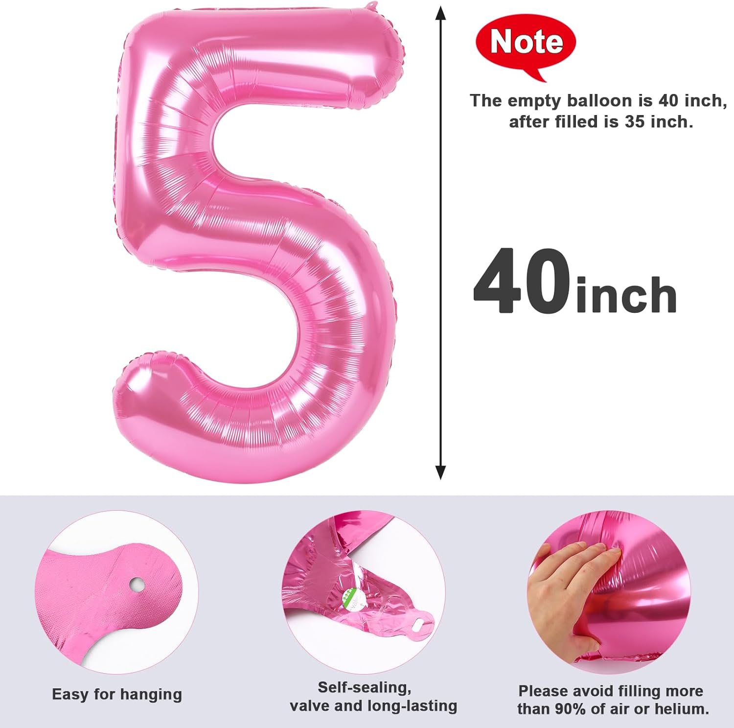 Skiennix 40-Inch Balloon Numbers - Big Pink 5th Birthday Decorations | Perfect for Weddings & Parties