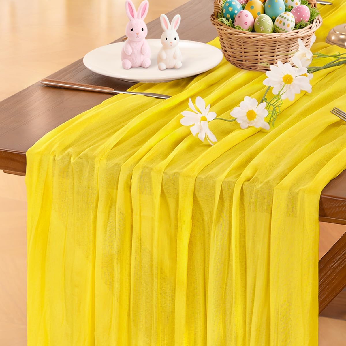 Socomi Yellow Cheesecloth Table Runner - 120 Inch Rustic Gauze for Easter, Weddings & Home Decor