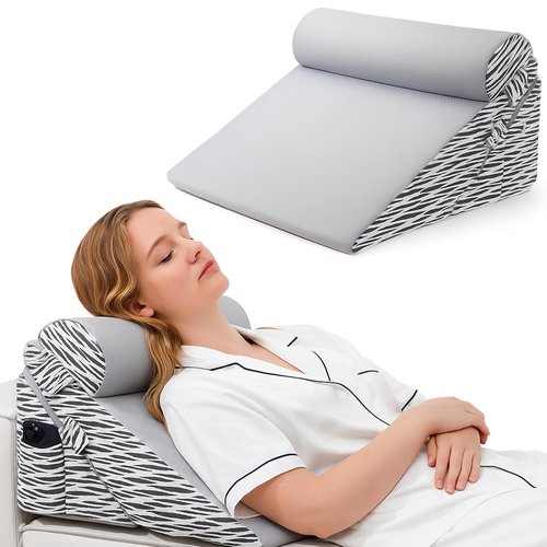 Lewondr Wedge Pillow for After Surgery, Adjustable Bed Wedge Pillow for Headboard Set with Side Pockets Fastener for Sleeping, Snoring, Back Pain & Acid Reflux Relief