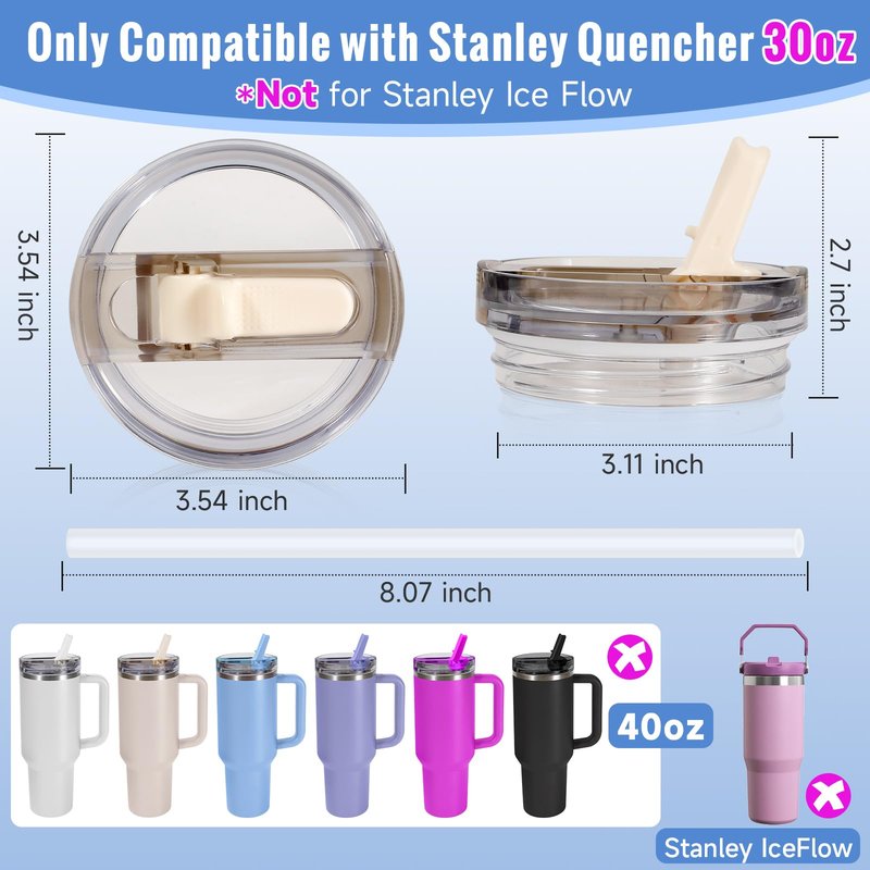 ANTAND 30oz Flip Straw Lid for Stanley Quencher H2.0 Tumbler, 2 Pack Leak Proof Lid Replacement No Spill Cover for Stanley Cup Accessories ProTour (Rose Quartz,Rose Quartz)